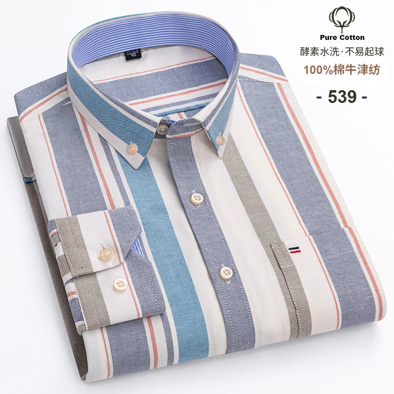 Lynett Lamar Men's 100% Cotton Oxford Plaid Long Sleeve Dress Shirt — Regular Fit Casual S–7XL