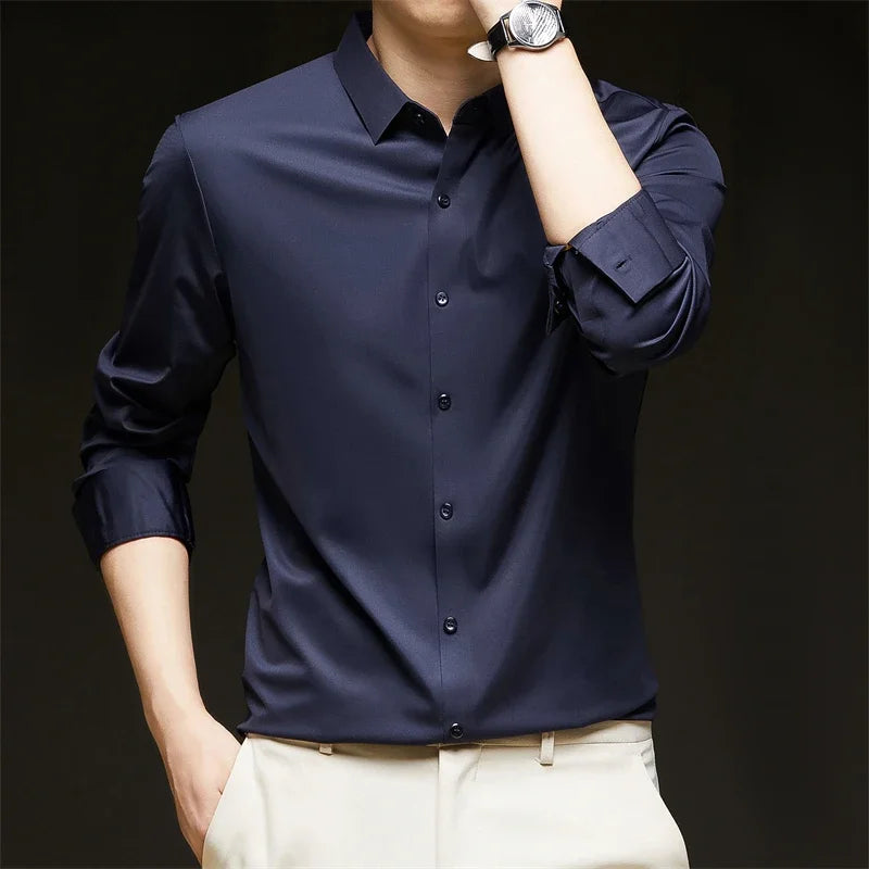 Lynett Lamar Men's Wrinkle-Free Stretch Dress Shirt — All-Season Solid