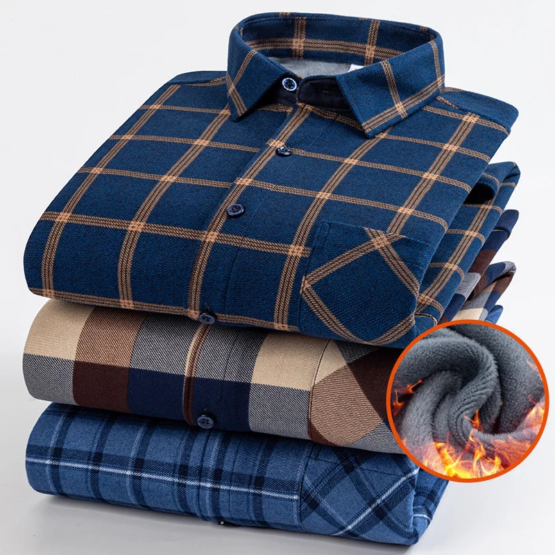 Lynett Lamar Men's Thickened Fleece Plaid Shirt — Warm Long Sleeve Check