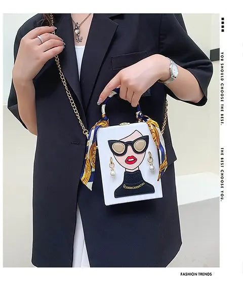 Woman Purses and Handbags Beauty Women Shoulder Bag Scraf Pearl Decorated Party Bag Funny Clutch Bag Crossbody Bag
