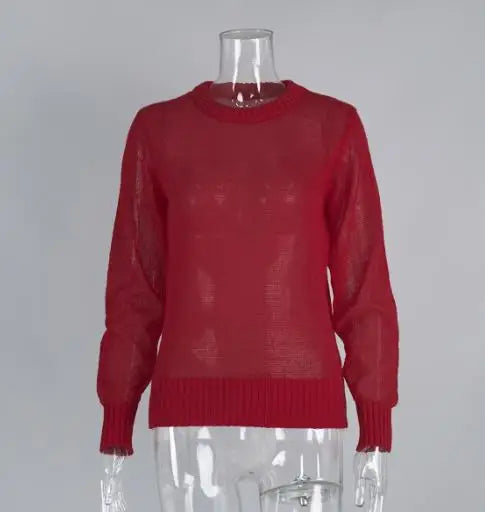 Women's Sweater 2025 Spring Autumn New Comfortable Round Neck Long Sleeve Casual Knitted Basic Semi Transparent Pullover Sweater
