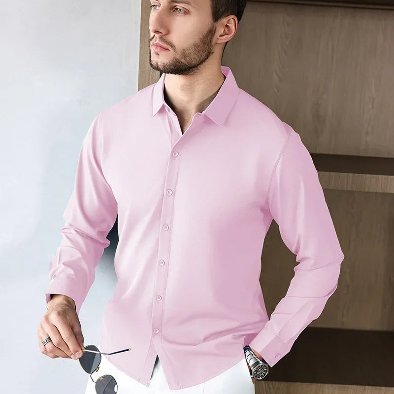 Lynett Lamar Men's Smart Casual Stretch Shirt — Wrinkle-Free Long Sleeve