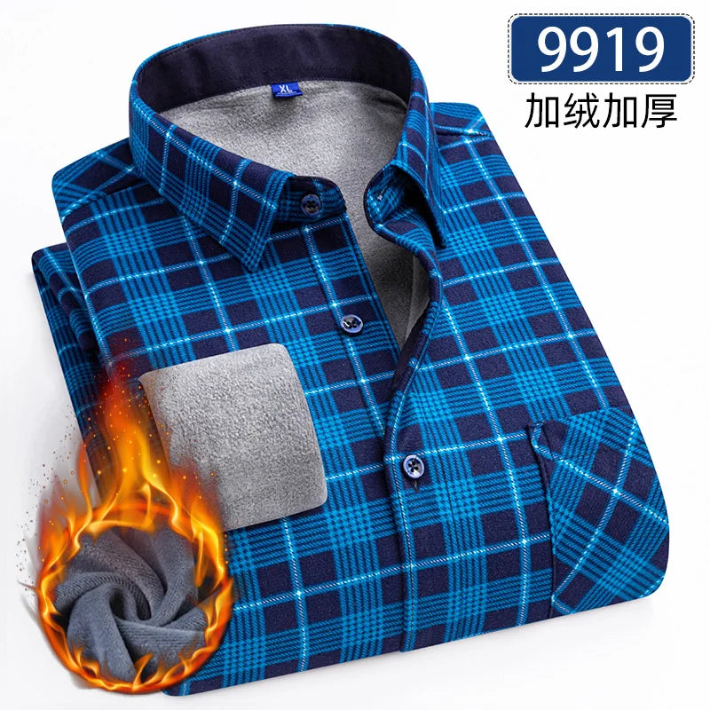 Lynett Lamar Men's Thickened Fleece Plaid Shirt — Warm Long Sleeve Check