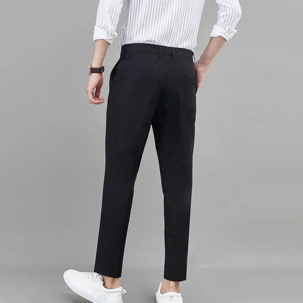 Cropped Pants Business Suit Pants Thin Straight Men's Formal Pants Casual Trousers Solid Color Classic Suit Pants Business