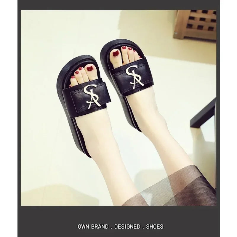 Slippers Summer Shoes Women Platform Design Slides Fashion Letters Ladies Shoes Casual Slipper Outside Non-slip Slippers Sandals