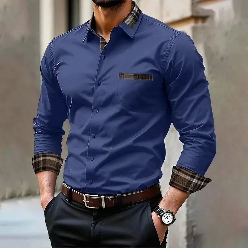 Men's Silk-Blend Plaid Long Sleeve Dress Shirt — 12 Colours Formal Casual Wedding
