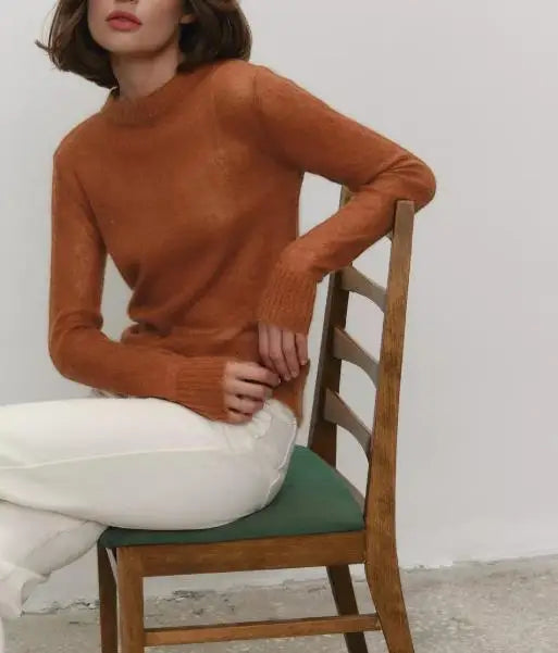 Women's Sweater 2025 Spring Autumn New Comfortable Round Neck Long Sleeve Casual Knitted Basic Semi Transparent Pullover Sweater