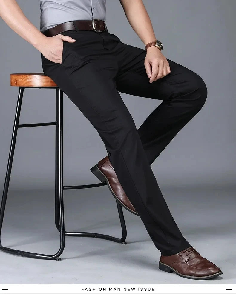 Classic Casual Pants Mens Clothing Straight Business Green Black Khaki Trousers Comfortable Male Brand Clothing 2023