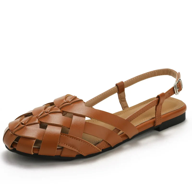 Womens Flat Sandals Summer Beach Holiday Footwear Fashion Woven Slingback Roman Shoes Designer Elegant Party Sandals Zapatos