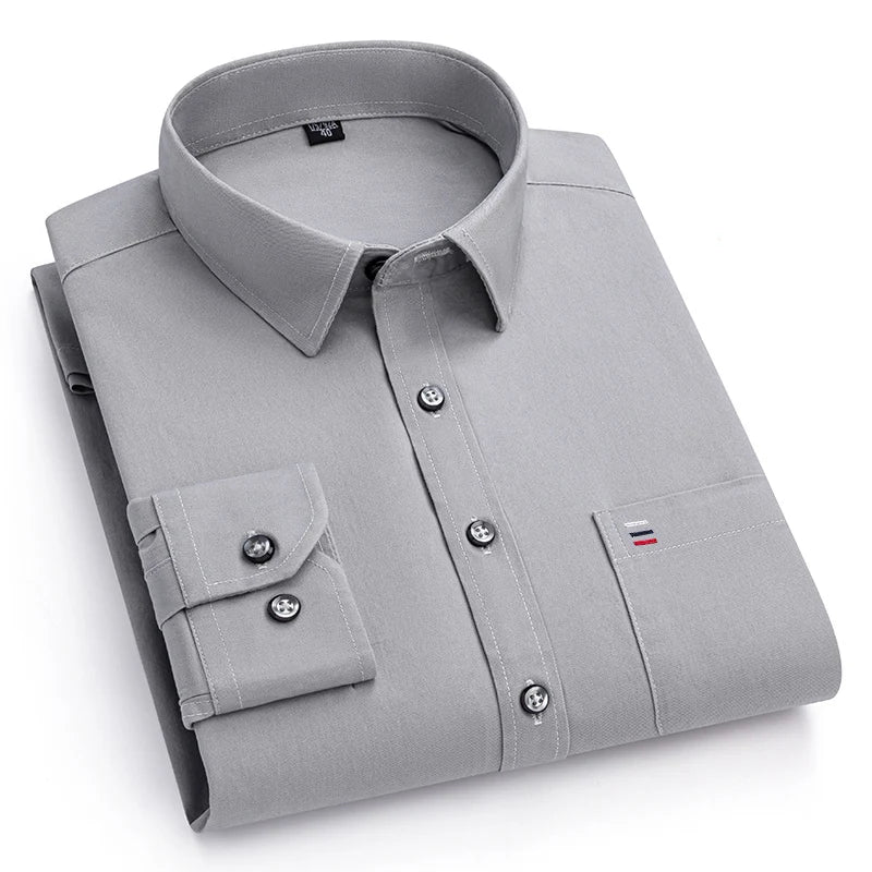 Men's 100% Pure Cotton Long Sleeve Dress Shirt — Solid Regular Fit Plus Size Up to 7XL
