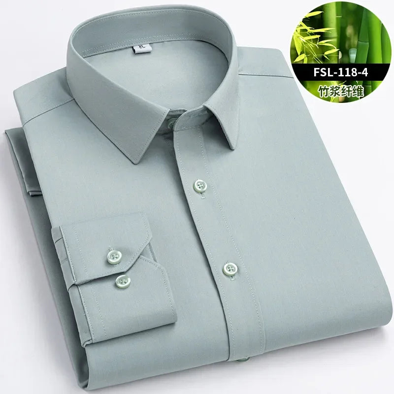 Lynett Lamar Men's Bamboo Fiber Anti-Wrinkle Long Sleeve Dress Shirt — Non-Iron Business S–8XL