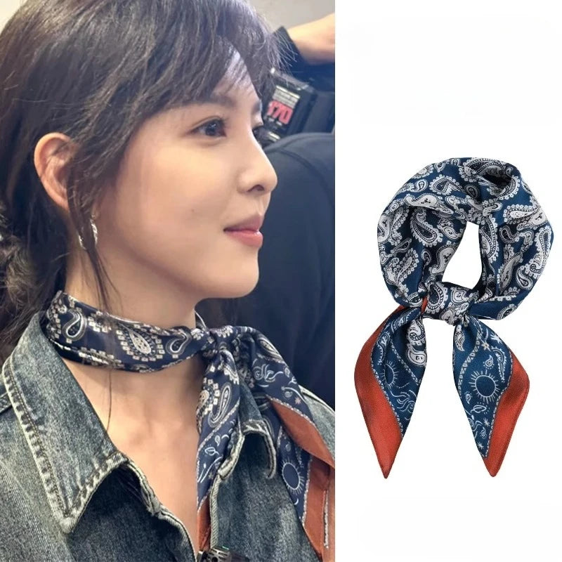Silk scarf women's 2025 spring and summer new fashion high-end sense retro neck small square scarf accessories