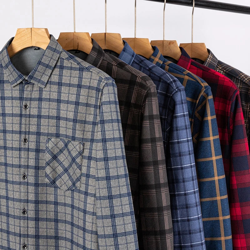 Lynett Lamar Men's Thickened Fleece Plaid Shirt — Warm Long Sleeve Check