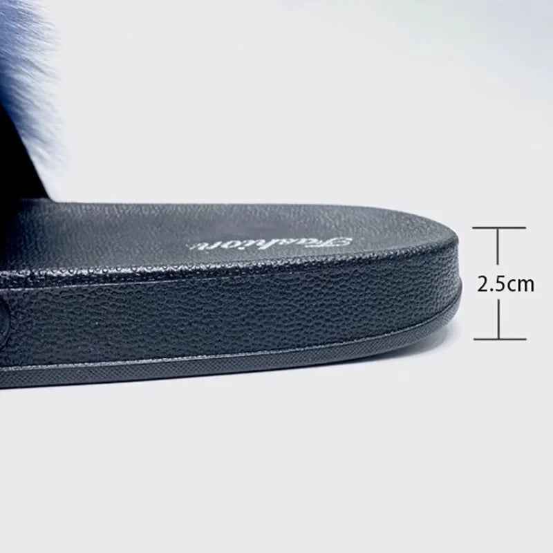 Fashion Lovely Real Fox Fur Slippers Women, Luxury Flat Sandals