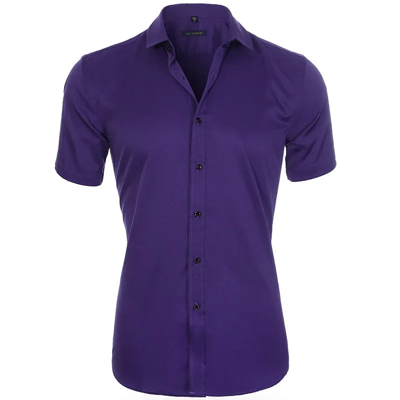 Men's Slim Fit Stretch Long Sleeve Dress Shirt — Square Collar Elegant Business Social