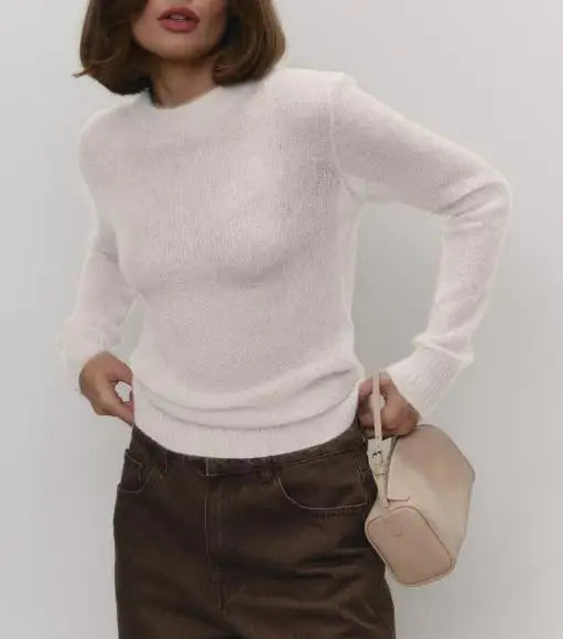 Women's Sweater 2025 Spring Autumn New Comfortable Round Neck Long Sleeve Casual Knitted Basic Semi Transparent Pullover Sweater