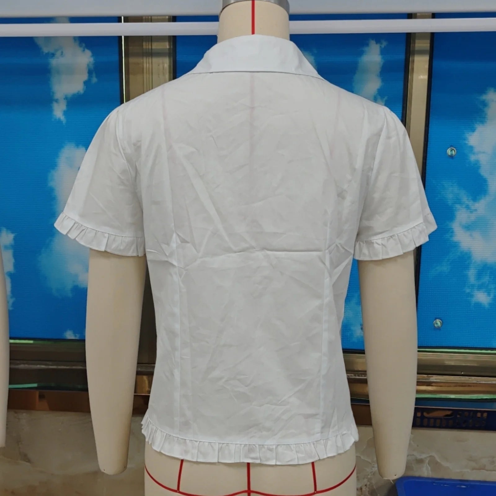 Summer Button Down Shirt for Women Casual Stylish Solid Color Ruffled Trim Slim Fit Short Sleeve Slim Fit Tops