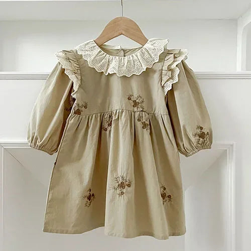 2025 New Spring Sister Dress 2-6Yrs Girl Party Dress Long Sleeved Cotton Mesh Splicing Kids Princess Dresses Children Clothes