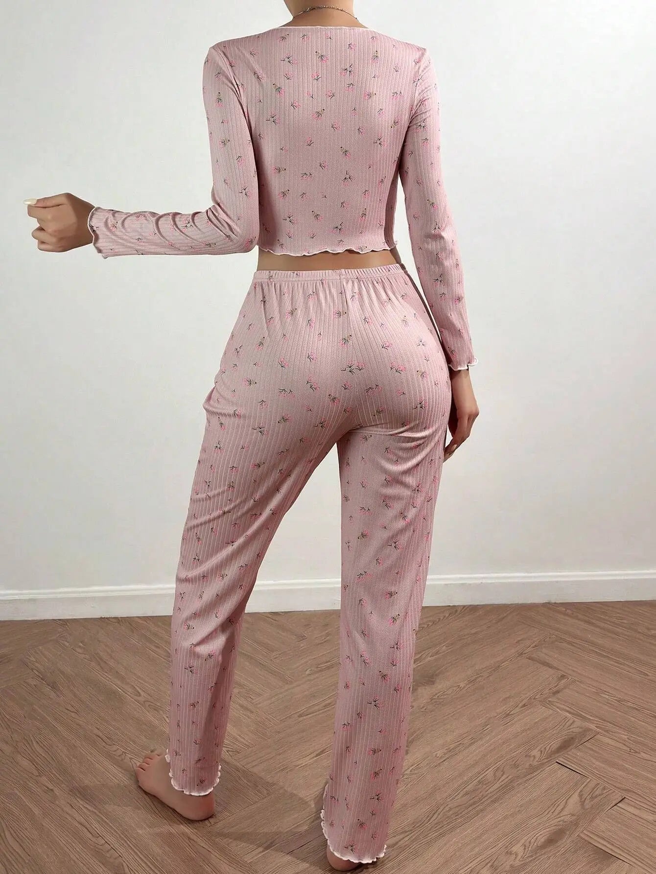European and American hot-selling loungewear printed trousers long sleeves can be worn outside women's pajamas two-piece set