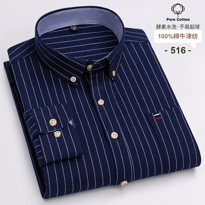 Lynett Lamar Men's 100% Cotton Oxford Plaid Long Sleeve Dress Shirt — Regular Fit Casual S–7XL