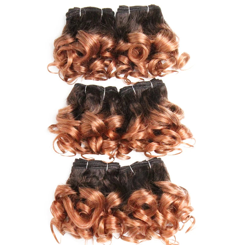 Human Hair Bundles 6 Bundles Ombre Bouncy Curl Bundles For Women Natural Brazilian Hair Weaves 200G For A Full Head Blonde T1B30