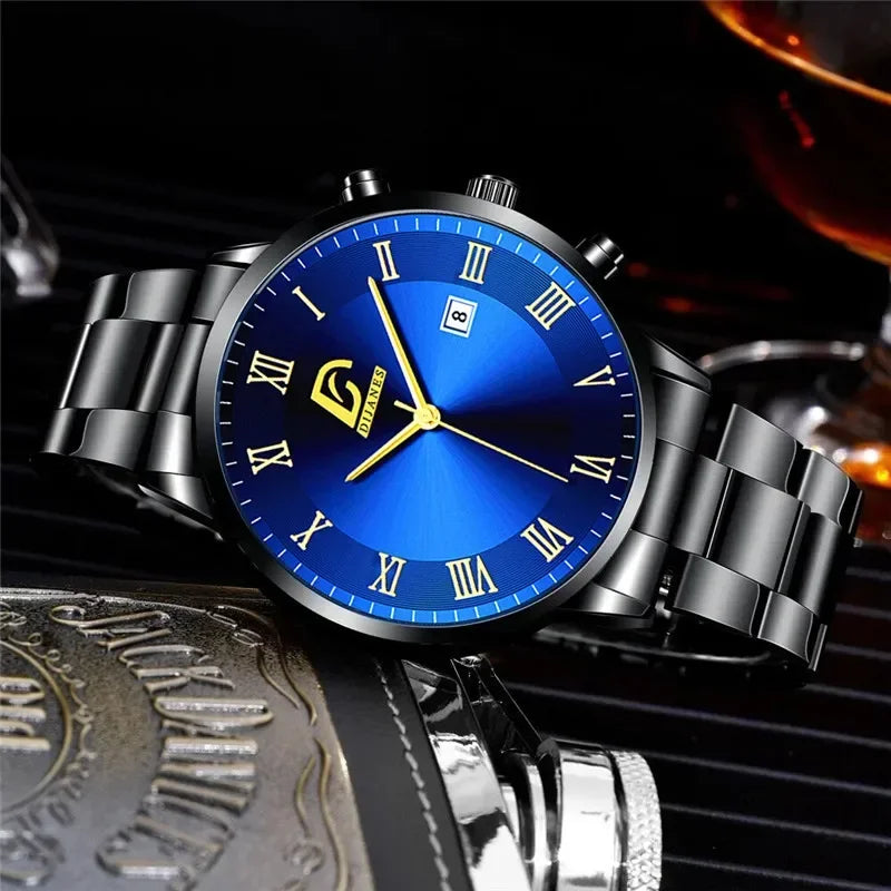 5PCS Fashion Mens Gold Stainless Steel Watches set Luxury  Quartz Wrist Watch Men Business Casual Watch relogio masculino