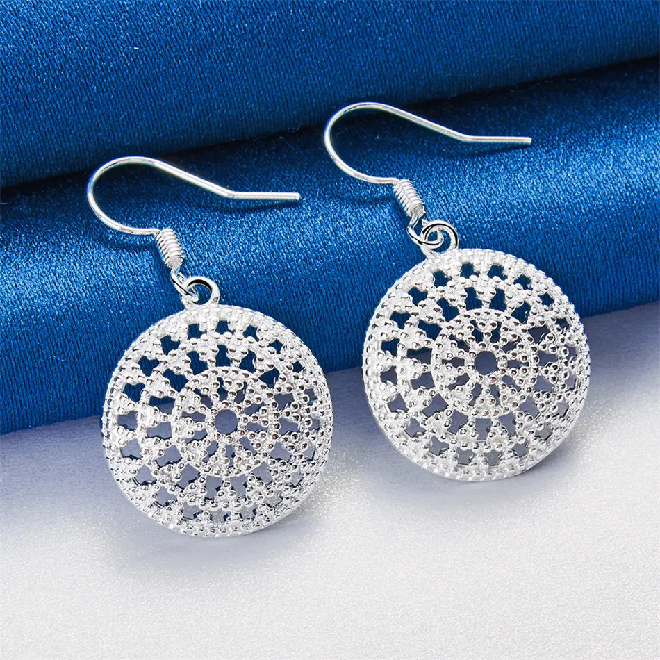 1 pair of 925 sterling silver exquisite round earrings, ladies' fashionable wedding accessories, jewelry