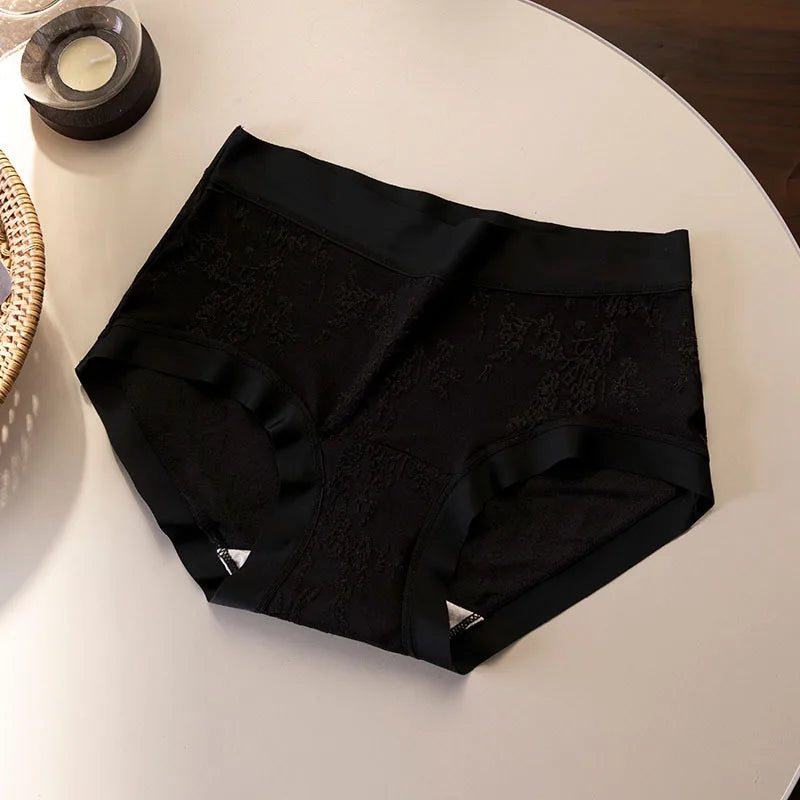 Women's underwear: Comfortable nylon jacquard mid-waist, extended inner rib, hip-hugging, large size triangle