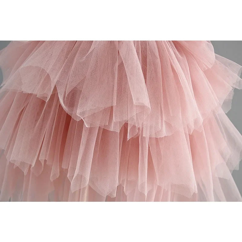 Backless Ruffles Lace Flare Sleeves Layered Princess Party Dresses