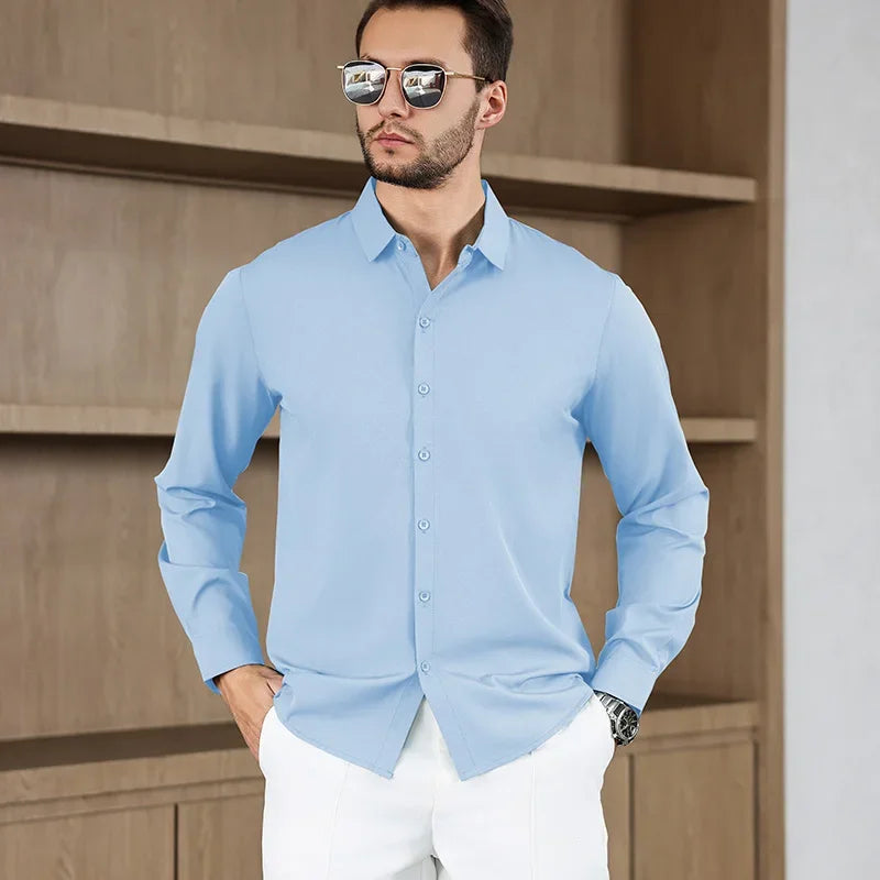 Lynett Lamar Men's Smart Casual Stretch Shirt — Wrinkle-Free Long Sleeve