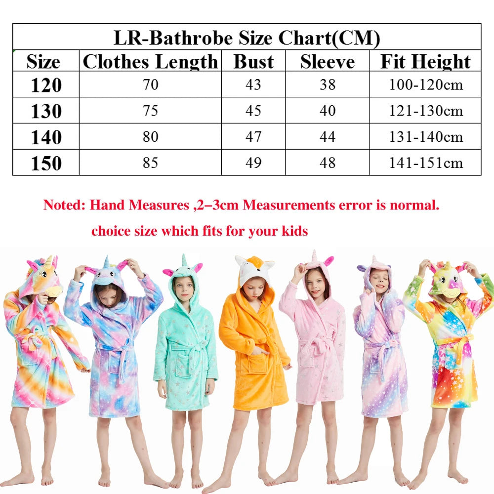 Children Bathrobe For Girls Kigurum Unicorn Pyjamas Kids Colar Fleece Boys Bathrobes Nightgown Baby Sleepwear Hooded Bath Robe