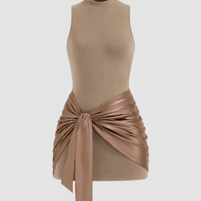 Mini Dress Dresses 2025 Woman Vestidos Slim Simple Style Solid Color Straps Round Neck Hot Girl Sleeveless Fashion Temperament