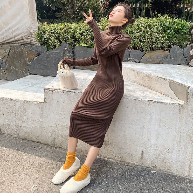 Dresses for Women Sexy Daring Long Clothes Knitted Woman Dress Turtleneck Robe Maxi Brown Bodycon Evening Crochet Harajuku Sale
