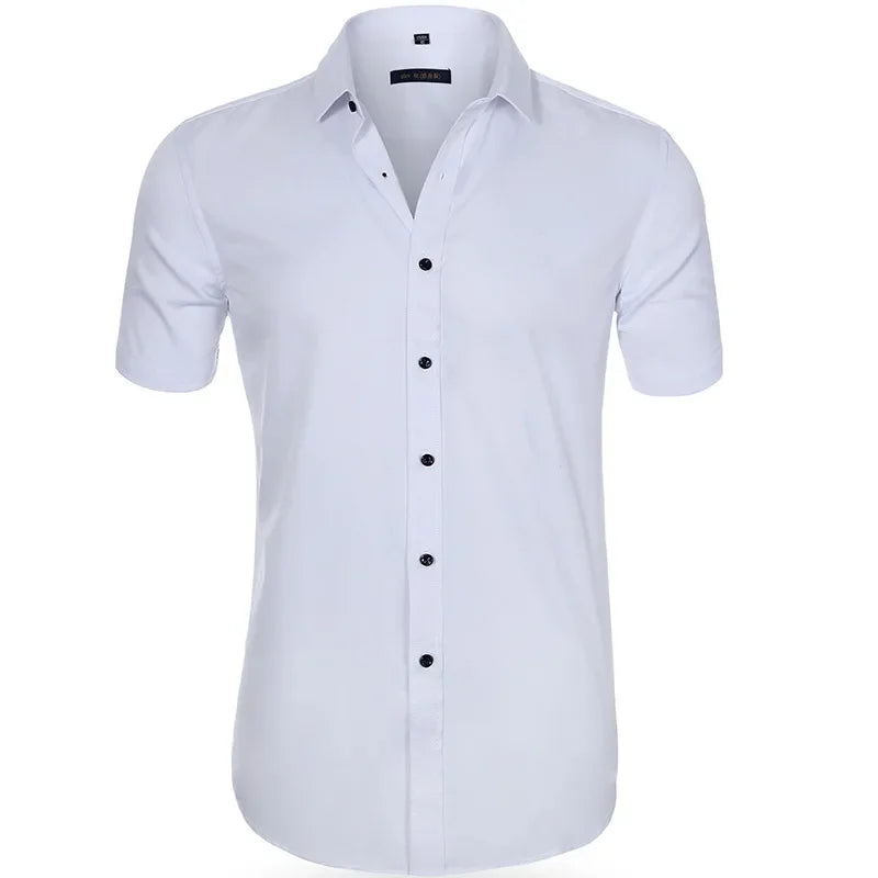 Men's Slim Fit Stretch Long Sleeve Dress Shirt — Square Collar Elegant Business Social
