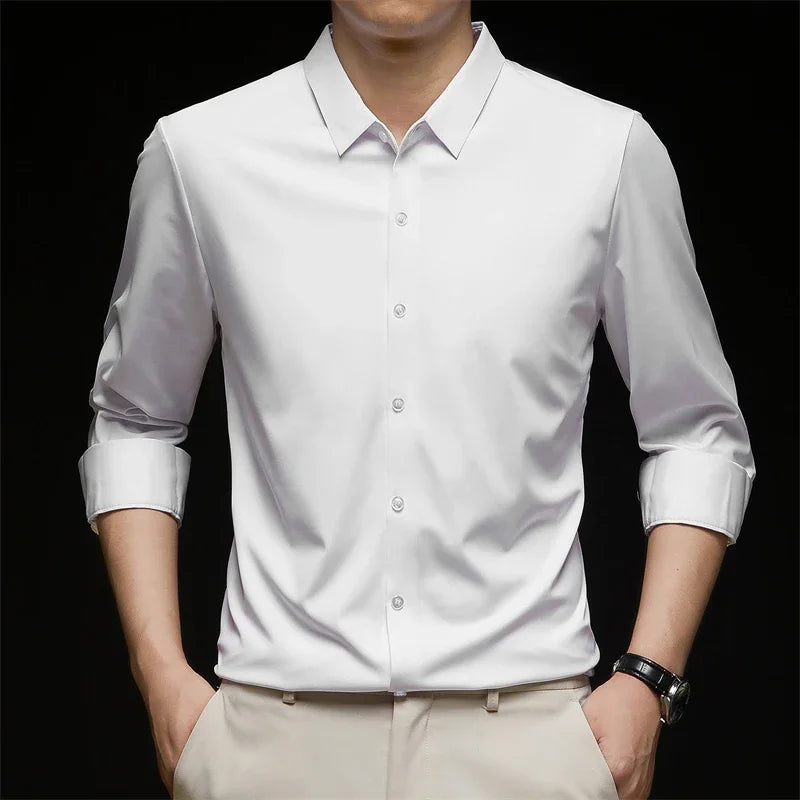 Lynett Lamar Men's Wrinkle-Free Stretch Dress Shirt — All-Season Solid