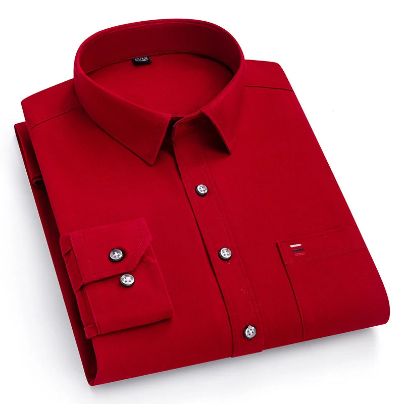 Men's 100% Pure Cotton Long Sleeve Dress Shirt — Solid Regular Fit Plus Size Up to 7XL