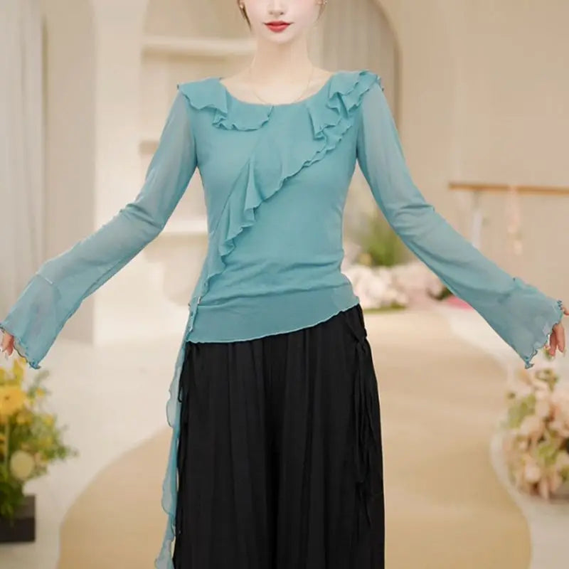 New Dance Clothes for Women Modern Adult Tops for Daily Dancing New Round Neck Long-sleeved Versatile Pullovers
