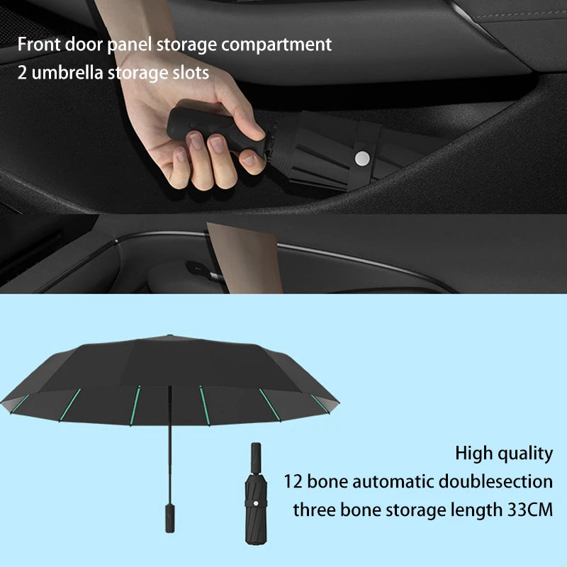 Extra Large Auto Open Close Umbrella Windproof Reverse Fold Sun Rain UV Protection Black Layer Sunshade for Outdoor Travel Use