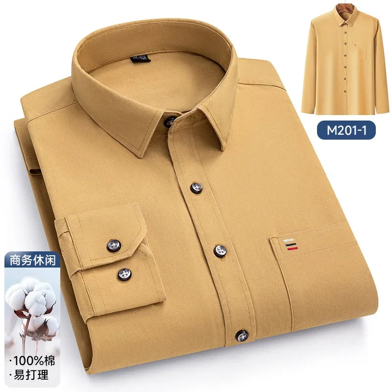 Men's 100% Pure Cotton Long Sleeve Dress Shirt — Solid Regular Fit Plus Size Up to 7XL