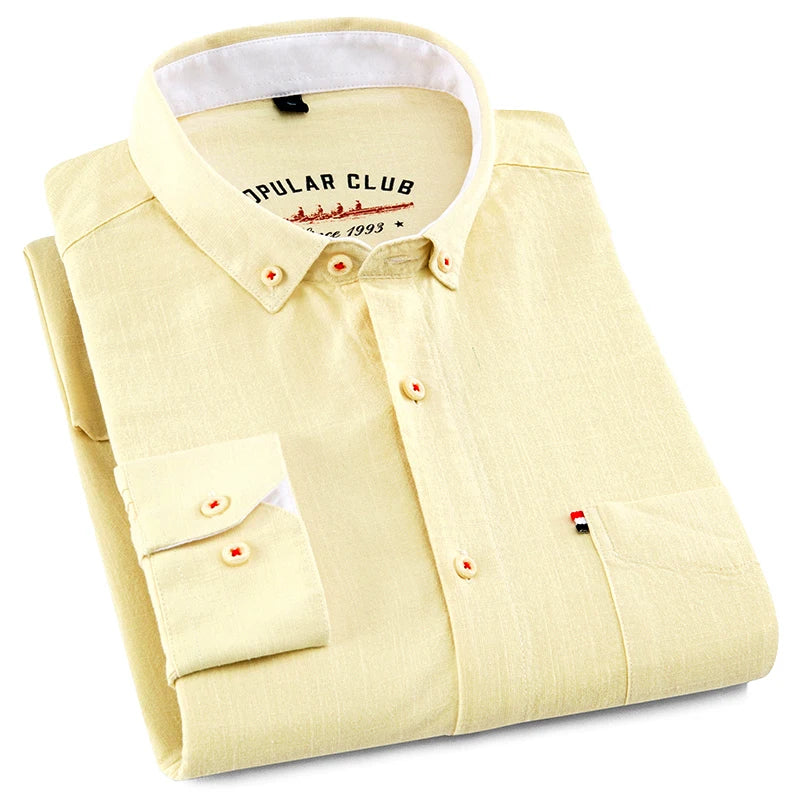 Men's Cotton Linen Long Sleeve Casual Shirt — British Style Smart Casual Business Formal