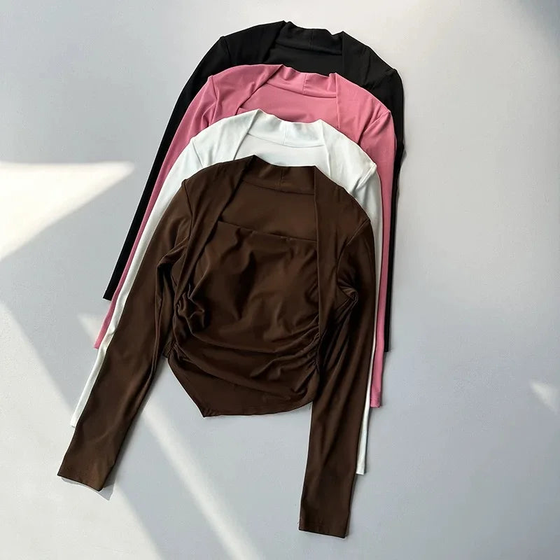 Women's Yoga Clothes Autumn Winter Long Sleeve Trim Top Fixed Cup Premium Sense Fitness Pilates Training Smock