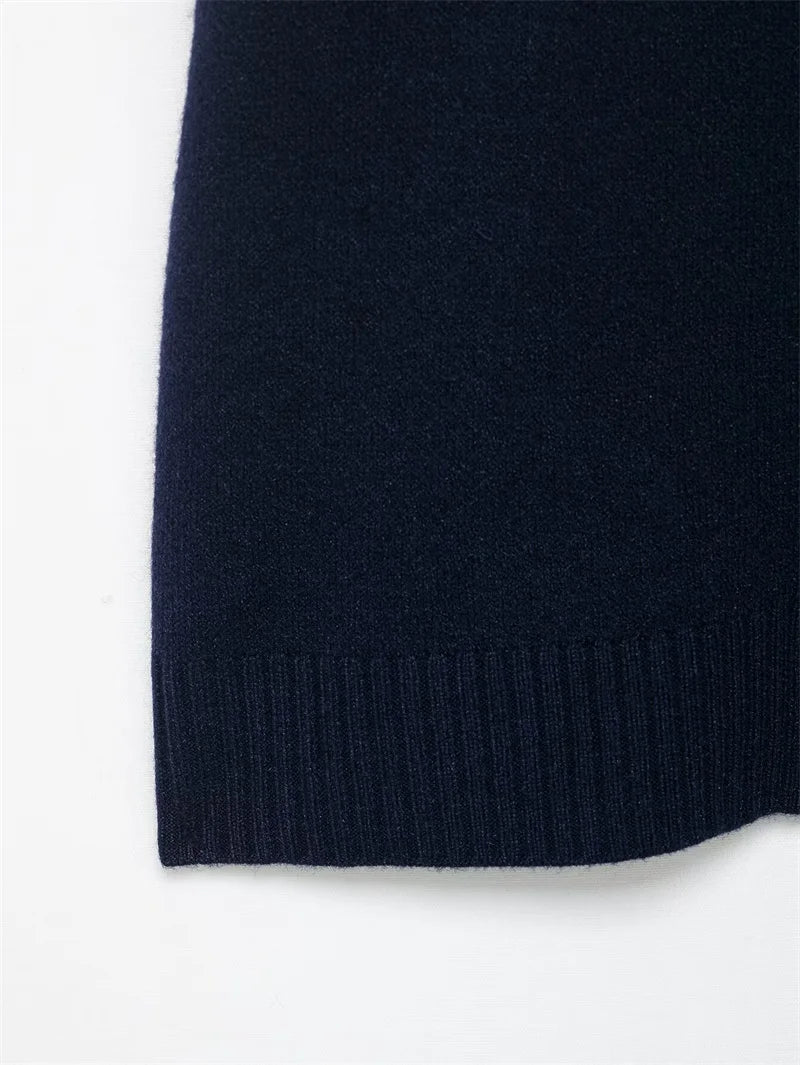 Women's Jacket 2025 New Autumn Fashion Darkblue Detachable Animal Print Neckline Knitted Jacket for Women Casual Chic Ladies Top