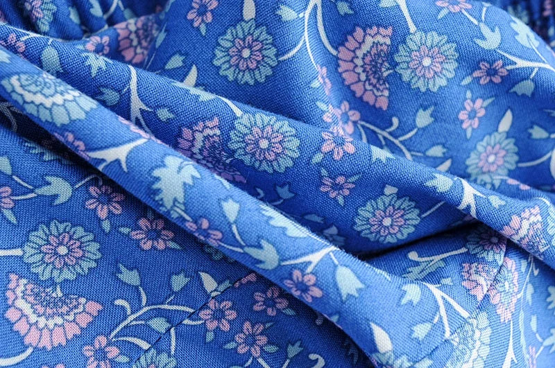 Maxi Dresses for women Cotton Rayon blue Floral print sexy deep v-ncek boho summer dresses loose Hippie long dress Vestidos