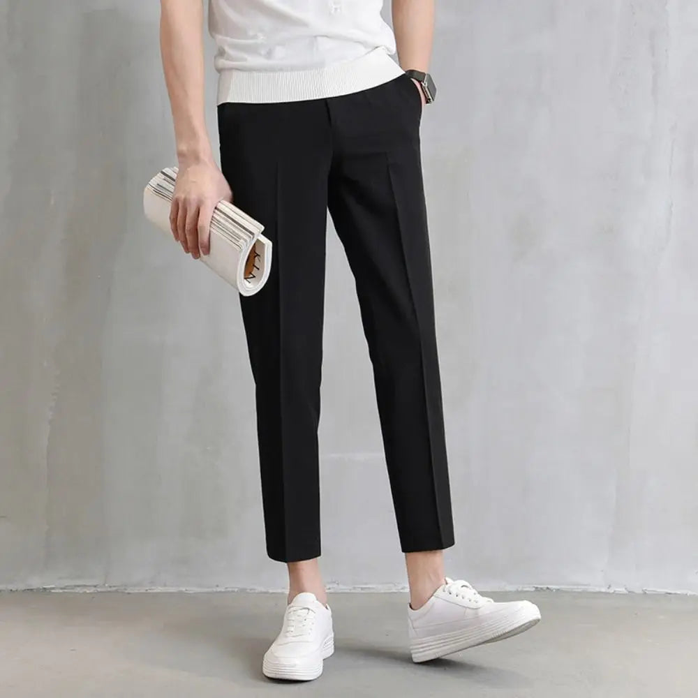 Cropped Pants Business Suit Pants Thin Straight Men's Formal Pants Casual Trousers Solid Color Classic Suit Pants Business