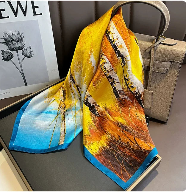 100% Silk Scarf Women Mulberry Luxury High Quality Square Fashion Print Hair Neckerchief Lady Shawl Wraps Hijab Bandana Scarves