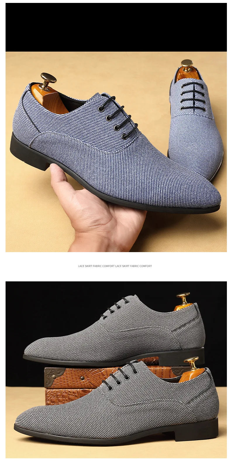 Dress Shoes Men Business Pointed Toe Canvas Dress Shoes Men gray Lace Up Oxfords Formal Man Shoes Casual Driving Shoes Loafers
