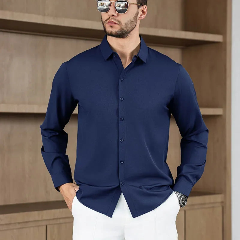 Lynett Lamar Men's Smart Casual Stretch Shirt — Wrinkle-Free Long Sleeve