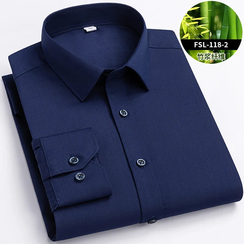 Lynett Lamar Men's Bamboo Fiber Slim Fit Anti-Wrinkle Long Sleeve Dress Shirt — Non-Iron Business Casual