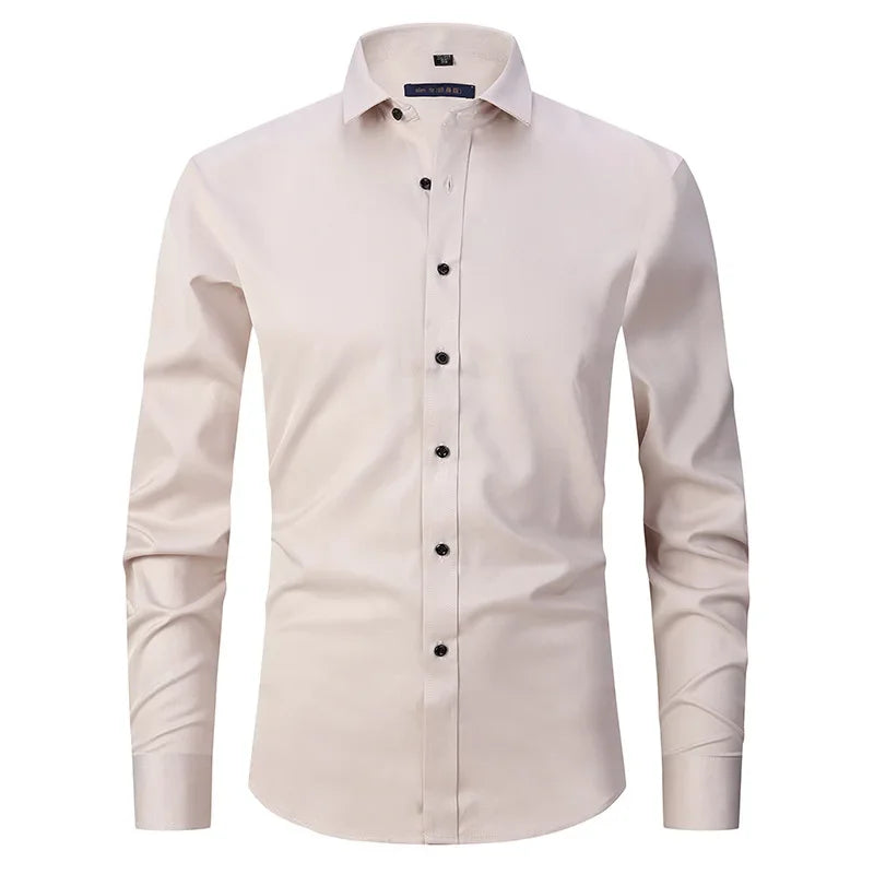 Men's Slim Fit Stretch Long Sleeve Dress Shirt — Square Collar Elegant Business Social