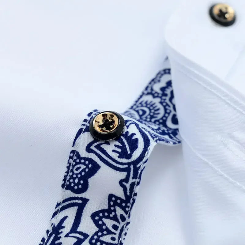 Men's Slim Fit Cotton Long Sleeve Dress Shirt — Smart Casual Business Black Blue White